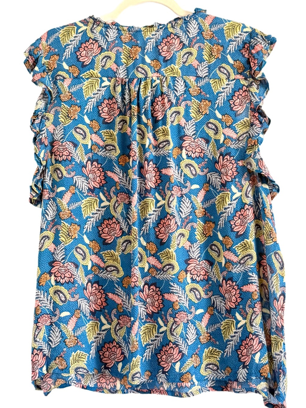 Knox Rose Blue Floral Ruffle Sleeve Tie-Neck Blouse XXL - Picture 3 of 11